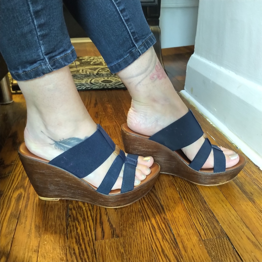 Navy Blue Italian Shoemaker wedges